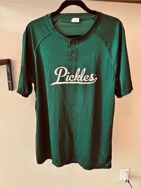 “Pickles” Men's Green Henley Baseball T-Shirt Jersey